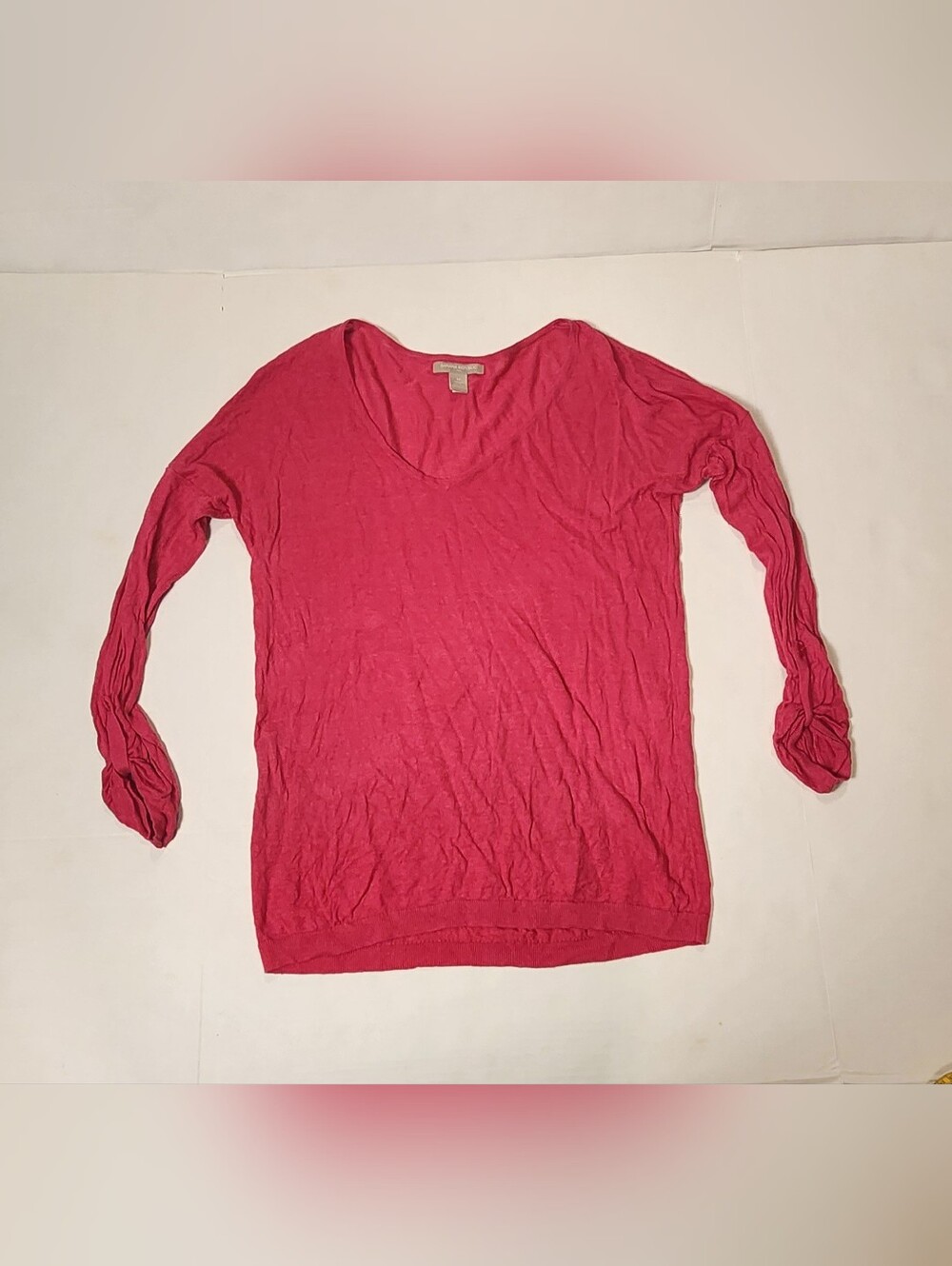 Banana Republic Bright Hot Pink V-Neck  Linen Blend Sweater Medium M EUC